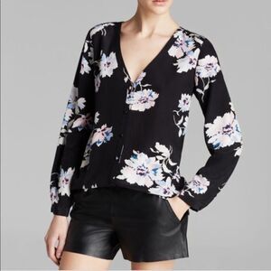 Joie Michi Black Floral Silk Blouse -‎ Size XS